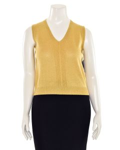 St. John Knits Cable Knit V-Neck Top in Gold Shimmer