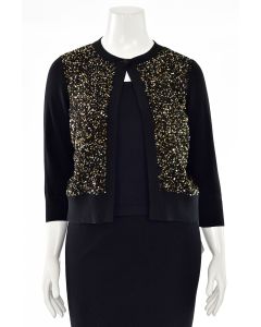 St. John Knits Hand Beaded Sequin Cardigan in Black/Gold