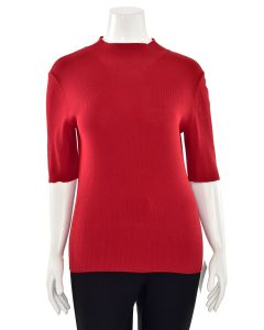 St. John Knits Ribbed Knit Short Sleeve Top in Red