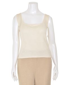 St. John Knits Scoop Neck Shell w/ Scalloped Trim in Bright White