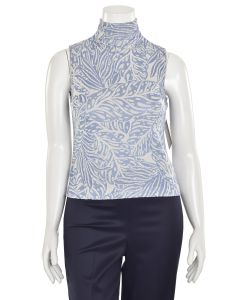 St. John Knits Sleeveless Mock Neck Top in Blue/White Floral