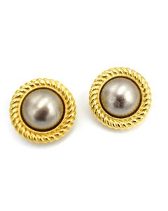 St. John Knits Taupe Pearl Cabochon Earrings