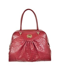 St. John Large Croc Embossed Leather Bowler Bag in Muted Red