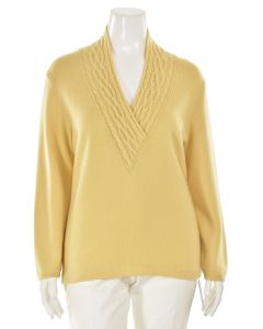 St. John Sport 100% Cashmere Cable Knit V-Neck Sweater in Lemon