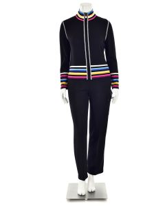 St. John Sport 2Pc Black Multi Stripe Cardigan & Knit Pant Suit