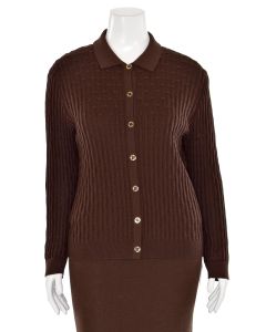 St. John Sport 2Pc Brown Cable-Knit Twinset