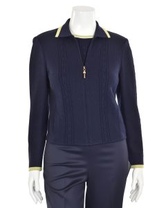 St. John Sport 2Pc Cable Knit Twinset in Navy/Green