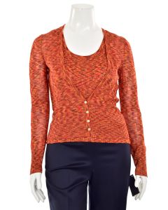 St. John Sport 2Pc Orange Multi Rayon Knit Deep V-Neck Cardigan & Top Set