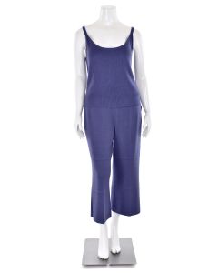 St. John Sport 2Pc Ribbed Knit Top & Cropped Pant Set in Grape