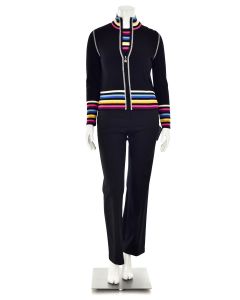 St. John Sport 3Pc Black Multi Stripe Twinset & Jean Suit
