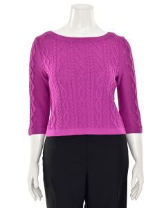 St. John Sport Cable Knit Boat Neck Top in Orchid