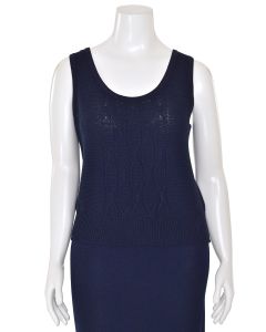 St. John Sport Cable Knit Scoop Neck Shell in Navy