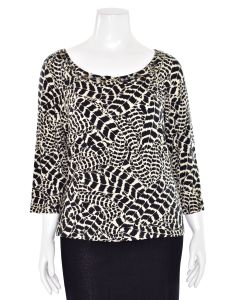 St. John Sport Feather Print Jersey Top in Black/Ivory