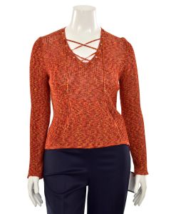 St. John Sport Orange Multi Lace-Up V-Neck Pullover Top