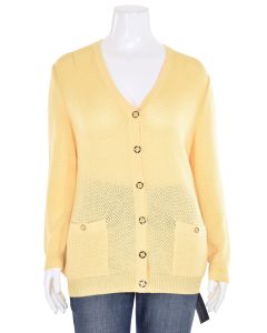 St. John Sport V-Neck Open Knit Sweater in Light Yellow