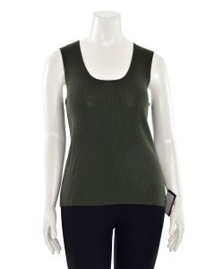 St. John Yellow Label Ribbed Knit Scoop Neck Tank in Olive