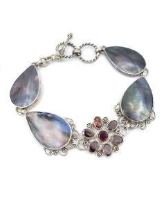 Sterling Silver Abalone / Garnet Toggle Bracelet
