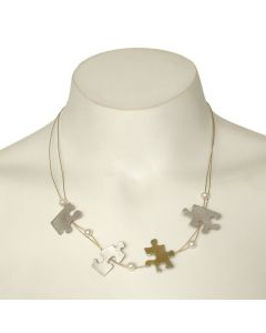 Sterling Silver Puzzle Piece Necklace with Pearls