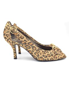Stuart Weitzman Leopard Print Peep Toe Heels w/ Gold Shimmer