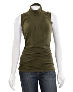Theory Thadine Olive Green Stretch Wool Sleeveless Knit T-Neck Top