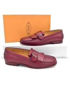 Tod's Kiltie Fringe Leather Loafers in Dark Red