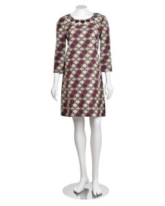 Tory Burch Printed Silk Shift Dress w/ Beaded Neckline