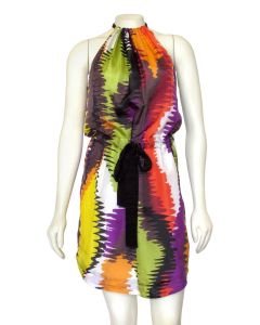 Trina Turk Wavelengths Print Silk Halter Neck Dress