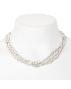 Multi Strand Rice Pearl Necklace with 14K Gold Accents