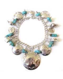 Turquoise & Sterling Silver Concho Charm Bracelet