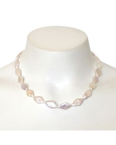 White Diamond Shaped Cultured Pearl Necklace with 14K Gold Clasp