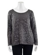Calypso St Barth Gray Sequin Bateau Neck Wool Blend Sweater
