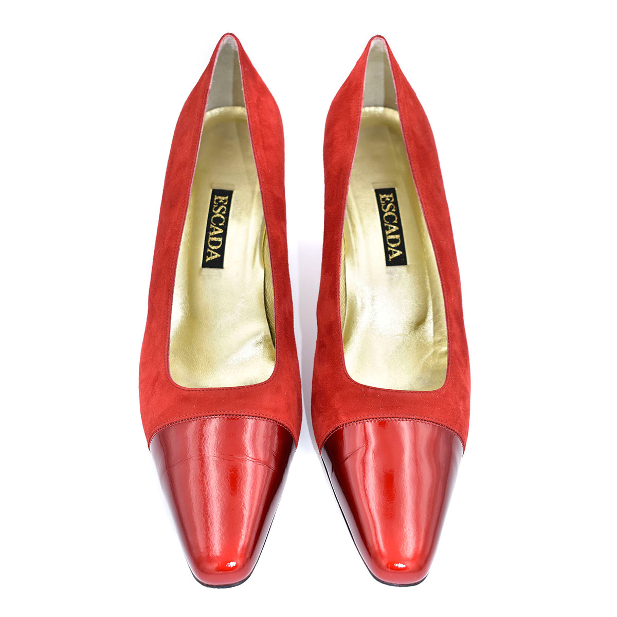 Escada Classic Holiday Red Suede/Patent Leather Cap Toe Heels Pumps sz ...
